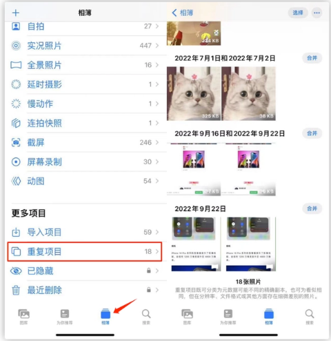 常宁苹果手机维修分享iOS 16 中相册重复项目功能使用方法 